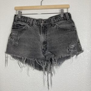 Vintage Levis 560 Shorts Mens 32 Gray Denim Cutoff Distressed Frayed orange tag